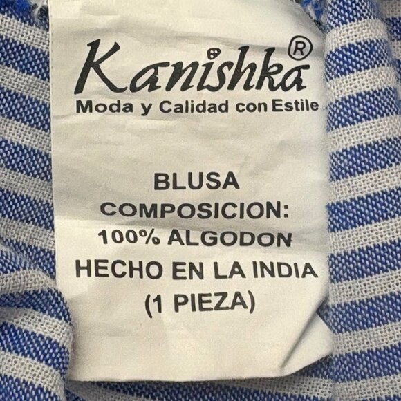 Kanishka Blue and White Striped Cotton Lace‎ Accent Tunic - Picture 4 of 7